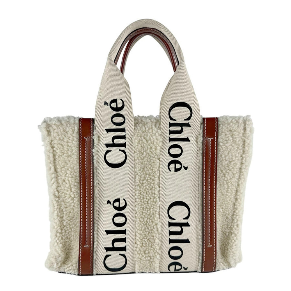 Chloe Woody 2way Shoulder Bag Leather Ivory White Brown